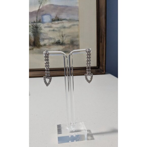 Sterling Silver Drop Earrings With Pave Cubic Zirconia Arrow Shape Design - Picture 2 of 9